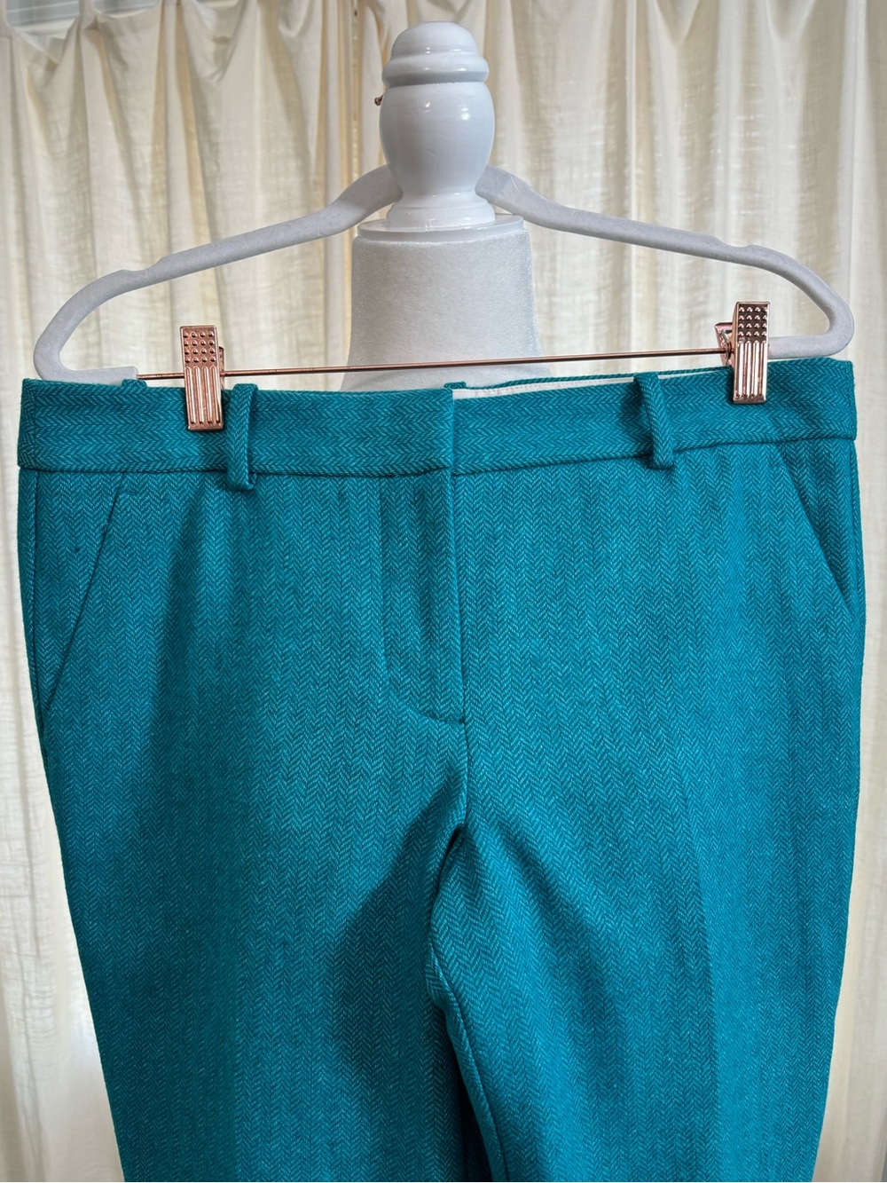 Like new J. Crew Teal Herringbone Straight-Leg Dress Pants Size 6